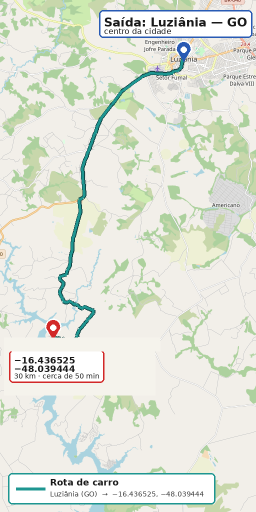 Rota de carro de Luziânia GO até −16.436525, −48.039444