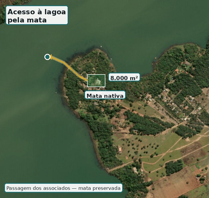 Área de 8.000 m² na mata nativa, com passagem dos associados até a lagoa